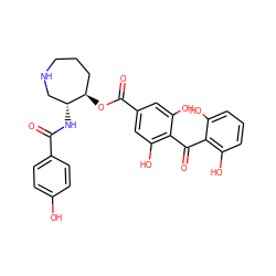 O=C(N[C@@H]1CNCCC[C@H]1OC(=O)c1cc(O)c(C(=O)c2c(O)cccc2O)c(O)c1)c1ccc(O)cc1 ZINC000013474178