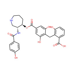 O=C(N[C@@H]1CNCCC[C@H]1OC(=O)c1cc(O)c(Cc2c(O)cccc2C(=O)O)c(O)c1)c1ccc(O)cc1 ZINC000014944128