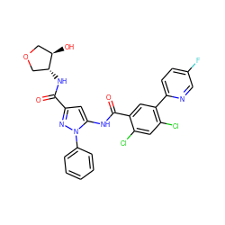 O=C(N[C@@H]1COC[C@H]1O)c1cc(NC(=O)c2cc(-c3ccc(F)cn3)c(Cl)cc2Cl)n(-c2ccccc2)n1 ZINC001772619334