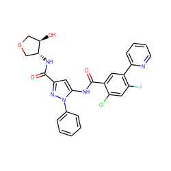 O=C(N[C@@H]1COC[C@H]1O)c1cc(NC(=O)c2cc(-c3ccccn3)c(F)cc2Cl)n(-c2ccccc2)n1 ZINC001772657216