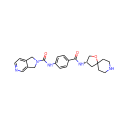 O=C(N[C@@H]1COC2(CCNCC2)C1)c1ccc(NC(=O)N2Cc3ccncc3C2)cc1 ZINC000166931534