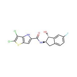 O=C(N[C@@H]1Cc2ccc(F)cc2[C@H]1O)c1cc2sc(Cl)c(Cl)c2[nH]1 ZINC000036177550