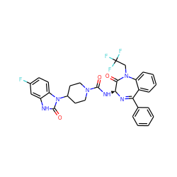 O=C(N[C@@H]1N=C(c2ccccc2)c2ccccc2N(CC(F)(F)F)C1=O)N1CCC(n2c(=O)[nH]c3cc(F)ccc32)CC1 ZINC000036177871