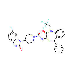 O=C(N[C@@H]1N=C(c2ccccc2)c2ccccc2N(CC(F)(F)F)C1=O)N1CCC(n2c(=O)[nH]c3ccc(F)cc32)CC1 ZINC000036177826