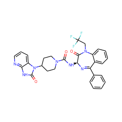 O=C(N[C@@H]1N=C(c2ccccc2)c2ccccc2N(CC(F)(F)F)C1=O)N1CCC(n2c(=O)[nH]c3ncccc32)CC1 ZINC000036177931