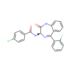 O=C(N[C@@H]1N=C(c2ccccc2F)c2ccccc2NC1=O)c1ccc(Cl)cc1 ZINC000013601542