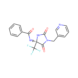 O=C(N[C@]1(C(F)(F)F)NC(=O)N(Cc2cccnc2)C1=O)c1ccccc1 ZINC000002504187