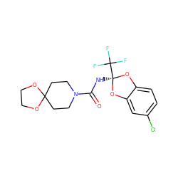 O=C(N[C@]1(C(F)(F)F)Oc2ccc(Cl)cc2O1)N1CCC2(CC1)OCCO2 ZINC000001098086