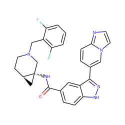 O=C(N[C@]12C[C@H]1CCN(Cc1c(F)cccc1F)C2)c1ccc2[nH]nc(-c3ccc4nccn4c3)c2c1 ZINC000147802754