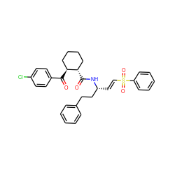 O=C(N[C@H](/C=C/S(=O)(=O)c1ccccc1)CCc1ccccc1)[C@H]1CCCC[C@@H]1C(=O)c1ccc(Cl)cc1 ZINC000049771603