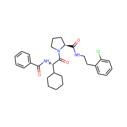 O=C(N[C@H](C(=O)N1CCC[C@H]1C(=O)NCCc1ccccc1Cl)C1CCCCC1)c1ccccc1 ZINC000095603442