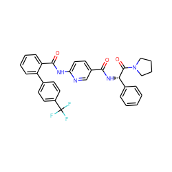 O=C(N[C@H](C(=O)N1CCCC1)c1ccccc1)c1ccc(NC(=O)c2ccccc2-c2ccc(C(F)(F)F)cc2)nc1 ZINC000036184522