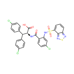 O=C(N[C@H](C(=O)O)C(c1ccc(Cl)cc1)c1ccc(Cl)cc1)c1ccc(Cl)cc1NS(=O)(=O)c1cccc2nsnc12 ZINC000049678851