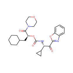 O=C(N[C@H](C(=O)c1nc2ccccc2o1)C1CC1)O[C@@H](CC1CCCCC1)C(=O)N1CCOCC1 ZINC000029125258
