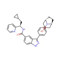 O=C(N[C@H](CC1CC1)c1ccccn1)c1ccc2[nH]nc(-c3ccc(N4[C@H]5CC[C@H]4CC(O)C5)cc3)c2c1 ZINC000299858334