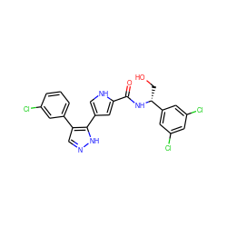 O=C(N[C@H](CO)c1cc(Cl)cc(Cl)c1)c1cc(-c2[nH]ncc2-c2cccc(Cl)c2)c[nH]1 ZINC000014959271