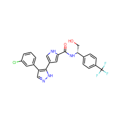 O=C(N[C@H](CO)c1ccc(C(F)(F)F)cc1)c1cc(-c2[nH]ncc2-c2cccc(Cl)c2)c[nH]1 ZINC000014959236