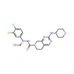 O=C(N[C@H](CO)c1ccc(Cl)c(Cl)c1)N1CCc2cnc(NC3CCOCC3)nc2C1 ZINC000169326247