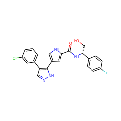 O=C(N[C@H](CO)c1ccc(F)cc1)c1cc(-c2[nH]ncc2-c2cccc(Cl)c2)c[nH]1 ZINC000014959220