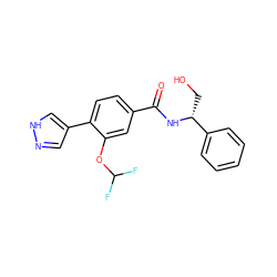 O=C(N[C@H](CO)c1ccccc1)c1ccc(-c2cn[nH]c2)c(OC(F)F)c1 ZINC001772586714