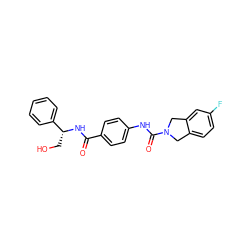 O=C(N[C@H](CO)c1ccccc1)c1ccc(NC(=O)N2Cc3ccc(F)cc3C2)cc1 ZINC000166752484