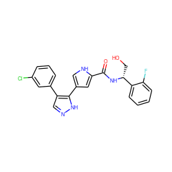 O=C(N[C@H](CO)c1ccccc1F)c1cc(-c2[nH]ncc2-c2cccc(Cl)c2)c[nH]1 ZINC000014959244