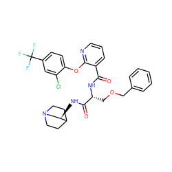 O=C(N[C@H](COCc1ccccc1)C(=O)N[C@@H]1CN2CCC1CC2)c1cccnc1Oc1ccc(C(F)(F)F)cc1Cl ZINC000073166941