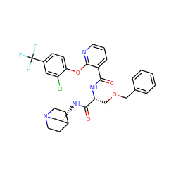 O=C(N[C@H](COCc1ccccc1)C(=O)N[C@H]1CN2CCC1CC2)c1cccnc1Oc1ccc(C(F)(F)F)cc1Cl ZINC000073166945