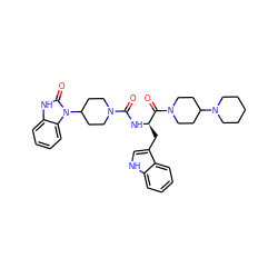 O=C(N[C@H](Cc1c[nH]c2ccccc12)C(=O)N1CCC(N2CCCCC2)CC1)N1CCC(n2c(=O)[nH]c3ccccc32)CC1 ZINC000084690693