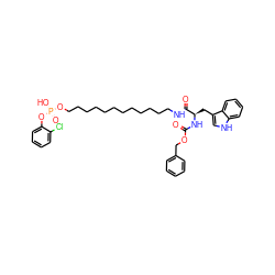 O=C(N[C@H](Cc1c[nH]c2ccccc12)C(=O)NCCCCCCCCCCCCO[P@@](=O)(O)Oc1ccccc1Cl)OCc1ccccc1 ZINC000026575280