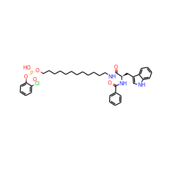 O=C(N[C@H](Cc1c[nH]c2ccccc12)C(=O)NCCCCCCCCCCCCO[P@@](=O)(O)Oc1ccccc1Cl)c1ccccc1 ZINC000026574126