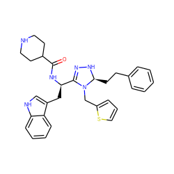 O=C(N[C@H](Cc1c[nH]c2ccccc12)C1=NN[C@@H](CCc2ccccc2)N1Cc1cccs1)C1CCNCC1 ZINC000028870796