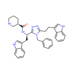 O=C(N[C@H](Cc1c[nH]c2ccccc12)c1nnc(CCc2c[nH]c3ccccc23)n1Cc1ccccc1)[C@@H]1CCCNC1 ZINC000014970495