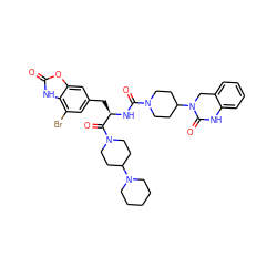 O=C(N[C@H](Cc1cc(Br)c2[nH]c(=O)oc2c1)C(=O)N1CCC(N2CCCCC2)CC1)N1CCC(N2Cc3ccccc3NC2=O)CC1 ZINC000095590633