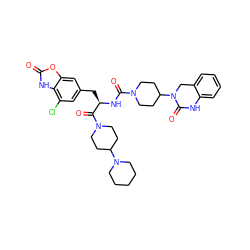 O=C(N[C@H](Cc1cc(Cl)c2[nH]c(=O)oc2c1)C(=O)N1CCC(N2CCCCC2)CC1)N1CCC(N2Cc3ccccc3NC2=O)CC1 ZINC000095589120