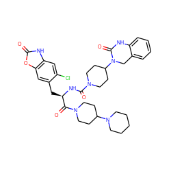 O=C(N[C@H](Cc1cc2oc(=O)[nH]c2cc1Cl)C(=O)N1CCC(N2CCCCC2)CC1)N1CCC(N2Cc3ccccc3NC2=O)CC1 ZINC000095590230