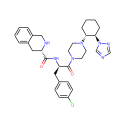 O=C(N[C@H](Cc1ccc(Cl)cc1)C(=O)N1CCN([C@@H]2CCCC[C@H]2n2cncn2)CC1)[C@@H]1Cc2ccccc2CN1 ZINC000028379394