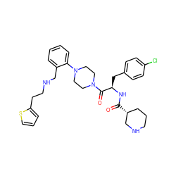 O=C(N[C@H](Cc1ccc(Cl)cc1)C(=O)N1CCN(c2ccccc2CNCCc2cccs2)CC1)[C@@H]1CCCNC1 ZINC000028396462