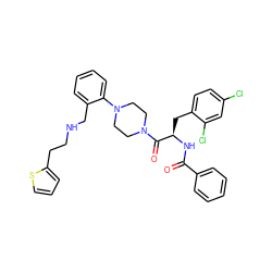 O=C(N[C@H](Cc1ccc(Cl)cc1Cl)C(=O)N1CCN(c2ccccc2CNCCc2cccs2)CC1)c1ccccc1 ZINC000028521065