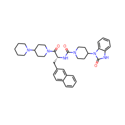 O=C(N[C@H](Cc1ccc2ccccc2c1)C(=O)N1CCC(N2CCCCC2)CC1)N1CCC(n2c(=O)[nH]c3ccccc32)CC1 ZINC000084690380