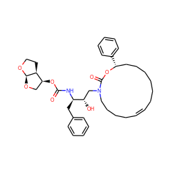 O=C(N[C@H](Cc1ccccc1)[C@@H](O)CN1CCCC/C=C/CCCCCC[C@@H](c2ccccc2)OC1=O)O[C@H]1CO[C@H]2OCC[C@@H]12 ZINC000029569998