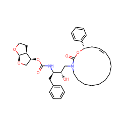 O=C(N[C@H](Cc1ccccc1)[C@@H](O)CN1CCCCCCCCC/C=C/C[C@@H](c2ccccc2)OC1=O)O[C@H]1CO[C@H]2OCC[C@@H]12 ZINC000026148853
