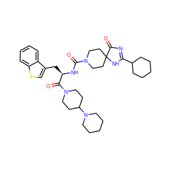 O=C(N[C@H](Cc1csc2ccccc12)C(=O)N1CCC(N2CCCCC2)CC1)N1CCC2(CC1)NC(C1CCCCC1)=NC2=O ZINC000084709622