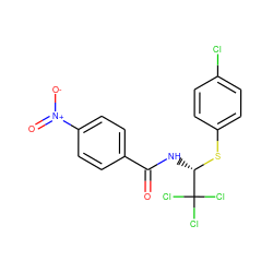 O=C(N[C@H](Sc1ccc(Cl)cc1)C(Cl)(Cl)Cl)c1ccc([N+](=O)[O-])cc1 ZINC000002905459