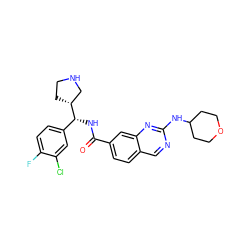 O=C(N[C@H](c1ccc(F)c(Cl)c1)[C@@H]1CCNC1)c1ccc2cnc(NC3CCOCC3)nc2c1 ZINC000207577162