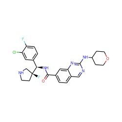 O=C(N[C@H](c1ccc(F)c(Cl)c1)[C@]1(F)CCNC1)c1ccc2cnc(NC3CCOCC3)nc2c1 ZINC000207535231