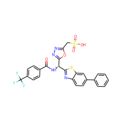 O=C(N[C@H](c1nnc(CS(=O)(=O)O)o1)c1nc2ccc(-c3ccccc3)cc2s1)c1ccc(C(F)(F)F)cc1 ZINC000206621442