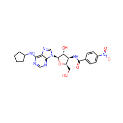 O=C(N[C@H]1[C@@H](CO)O[C@@H](n2cnc3c(NC4CCCC4)ncnc32)[C@@H]1O)c1ccc([N+](=O)[O-])cc1 ZINC000013766382