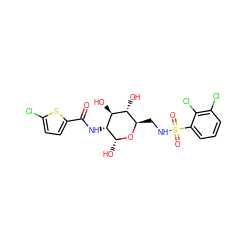 O=C(N[C@H]1[C@@H](O)O[C@H](CNS(=O)(=O)c2cccc(Cl)c2Cl)[C@@H](O)[C@@H]1O)c1ccc(Cl)s1 ZINC000653872963