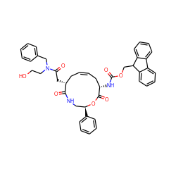 O=C(N[C@H]1C/C=C\C[C@@H](CC(=O)N(CCO)Cc2ccccc2)C(=O)NC[C@H](c2ccccc2)OC1=O)OCC1c2ccccc2-c2ccccc21 ZINC000072128618